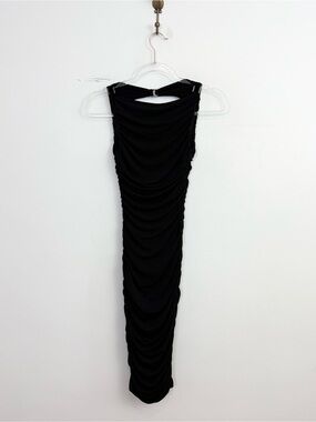 Cache Vintage Y2K Black Ruched Open Back Bodycon Midi Dress Size 2